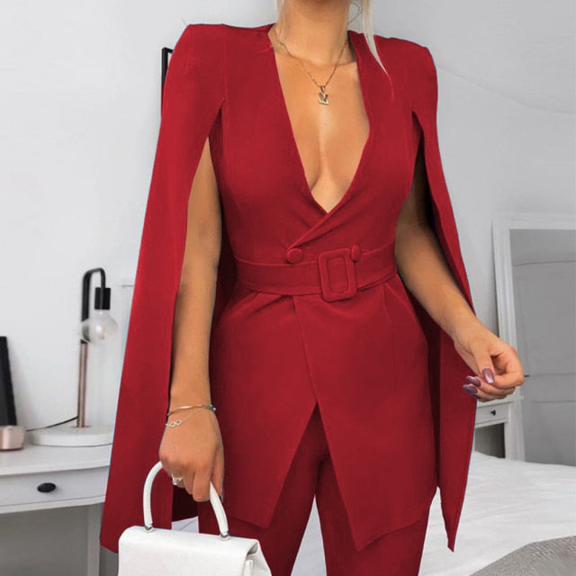 Elegant Fashion Long Sleeve Lapel Cape Split Poncho Blazer