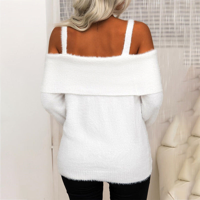 Elegant Off Shoulder Knitted Sweater