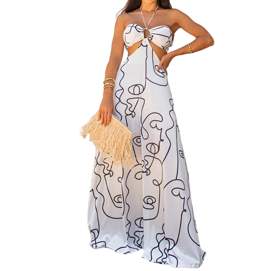 Elegant Line Abstract Print Corset Dress