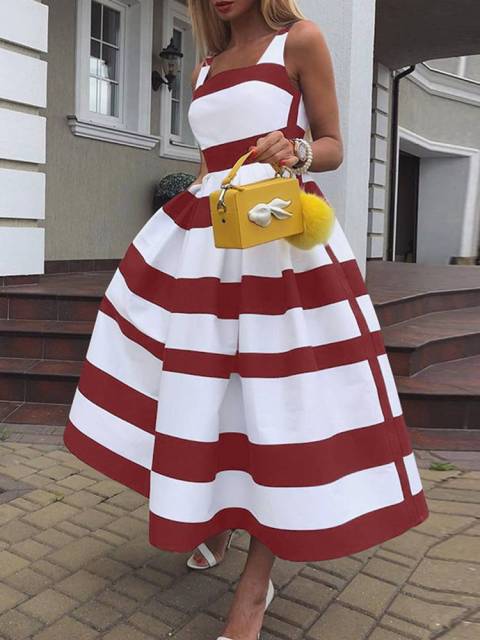 Striped Print Tank Sleeve Dress