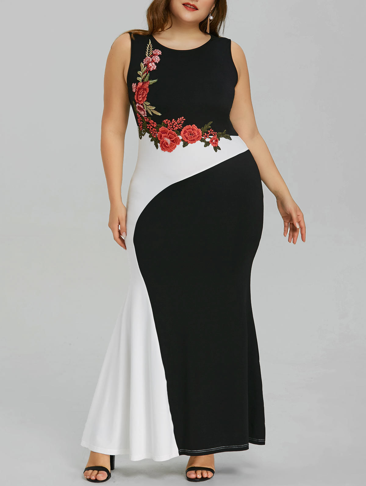 Sleeveless Embroidery Floral Print Maxi Dress