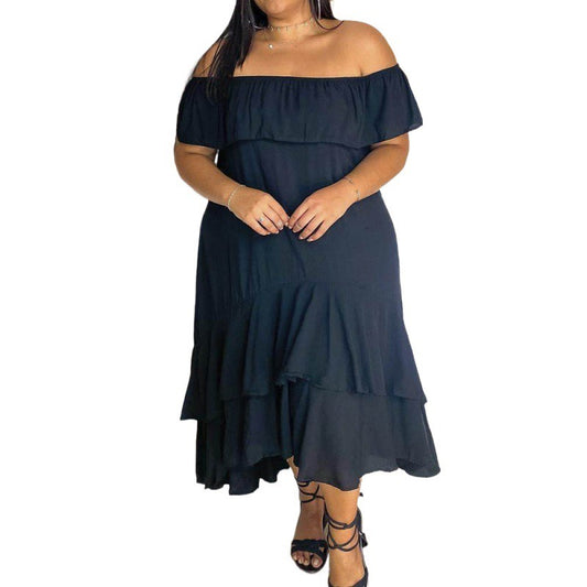 Off Shoulder High Waisted Ankle Length Ruffle Dress