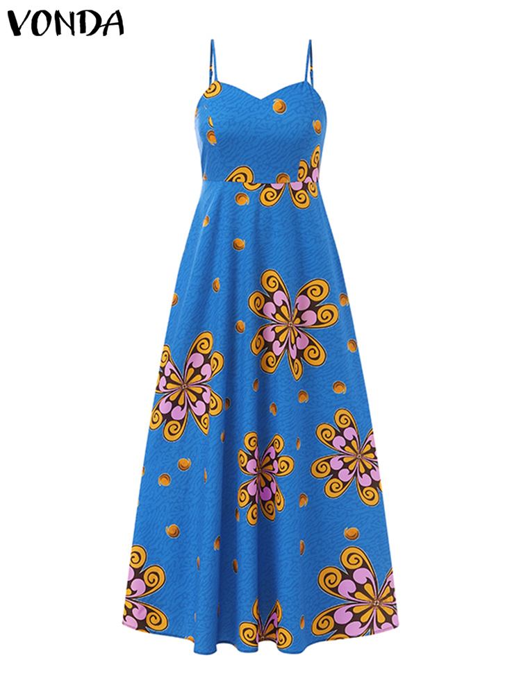 Spaghetti Strap Sleeveless Bohemian Floral Printed Maxi Dress