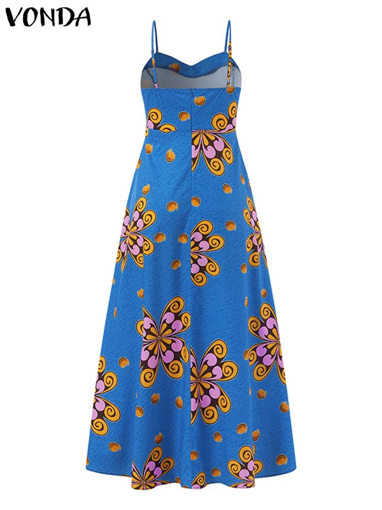 Spaghetti Strap Sleeveless Bohemian Floral Printed Maxi Dress