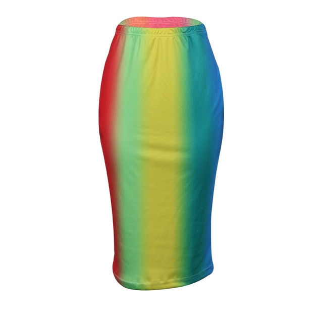 Tie Dye High Waist Stretch Midi Calf Length Skirt